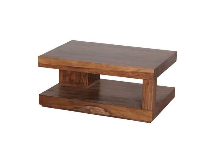 furnicato Couchtisch Massivholz, Walnuss Finish 90x60x40 cm Braun (1-St), Einzigartiger Wohnzimmertisch mit Ablagefläche aus Massivholz