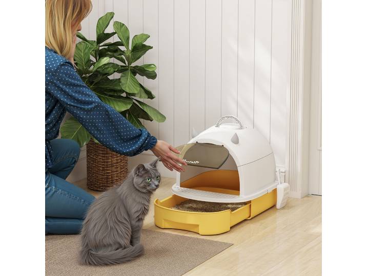PawHut Maison de Toilette Fermée Chat 40,5x52x39cm Jaune