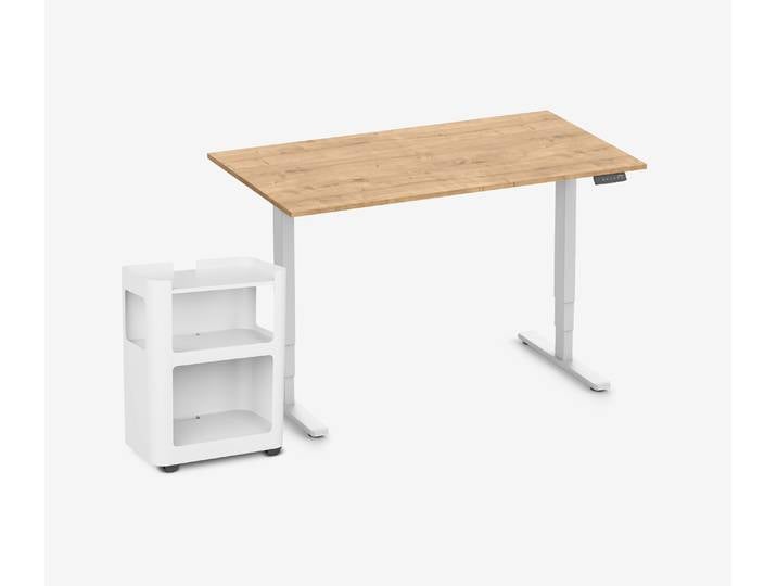 FOKUS Schreibtisch + Rollwagen Eiche Weiß 140x80
