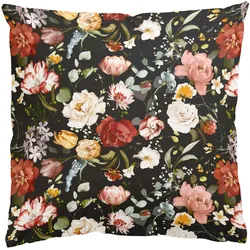 KISSENBEZUG Blumen Aquarell Vintage Muster auf Schwarz 50/50 cm