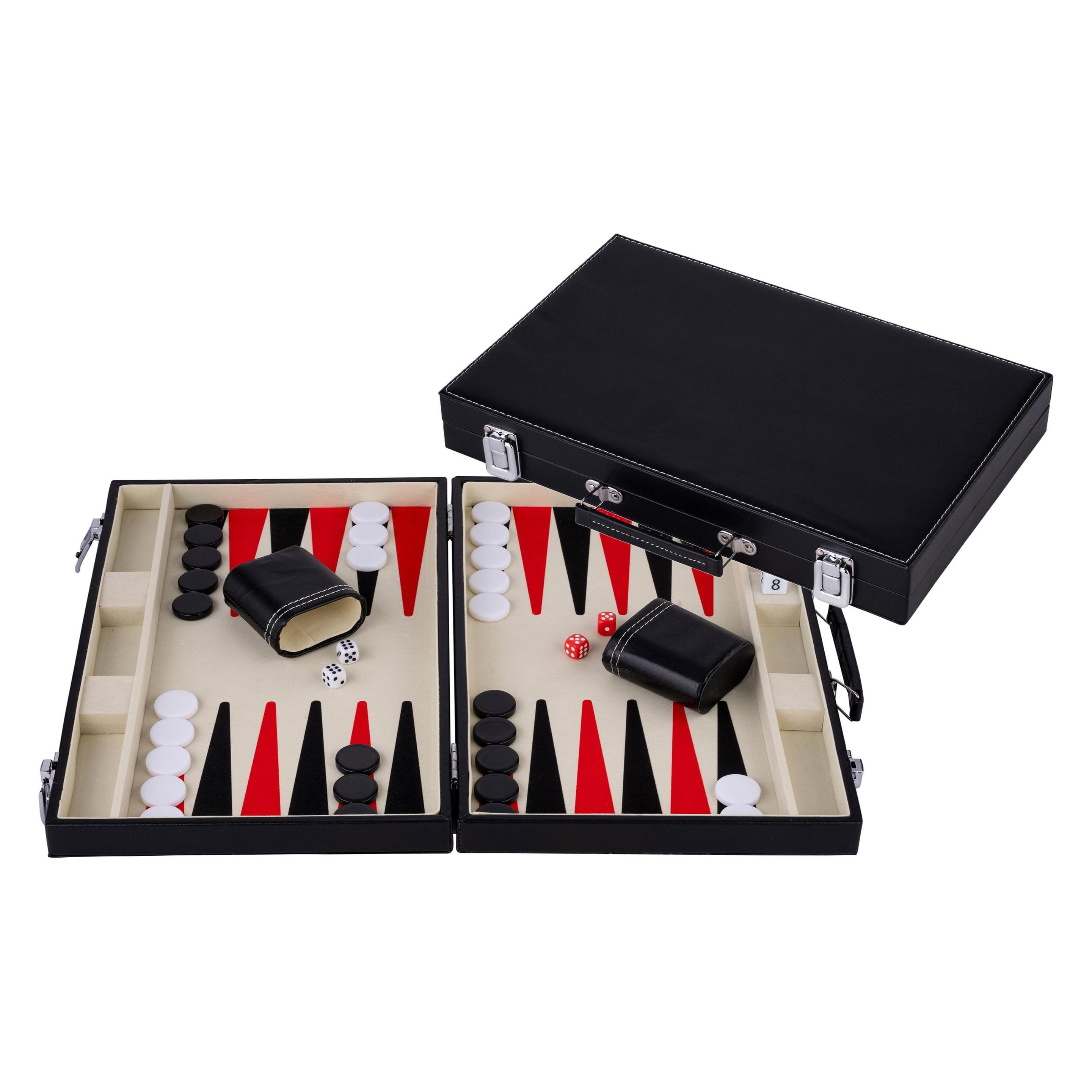 Longfield Backgammon 15" KunstlederKoffer, 36 x 36 x 5 cm - Rot/Schwarz (250505)