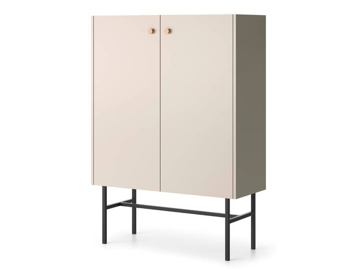 Hohe Kommode Divenos, zweiflügelig, 93 cm, Grau-Beige