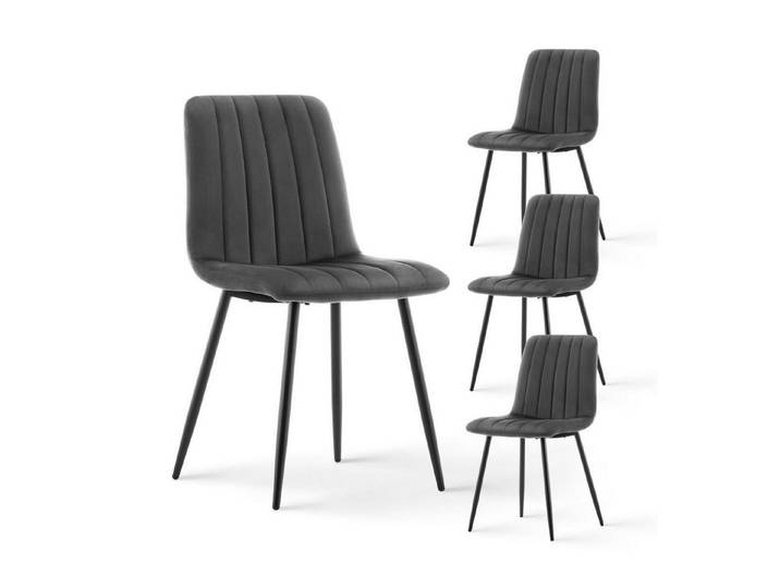 LuxusKollektion Esszimmerstuhl Esszimmerstühle Samt Metallbeine 4er Set Samt Grau 4er Set