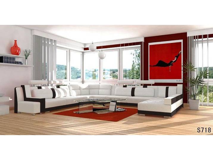 JVmoebel Wohnlandschaft U-Form Gelbes Leder Sofa mit verstellbaren Kopfstützen, Made in Europa
