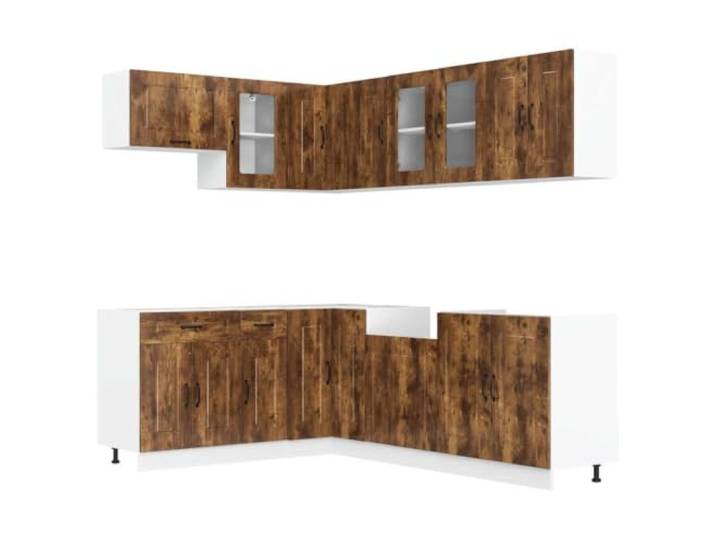 HKTMGDNG 11-tlg Küchenschrank-Set Kalmar Küchenzeile Räuchereiche Modularer Stauraum aus robustem Holzwerkstoff mit verstellbaren Füßen für eine flexible Gestaltung Ihrer Küche.
