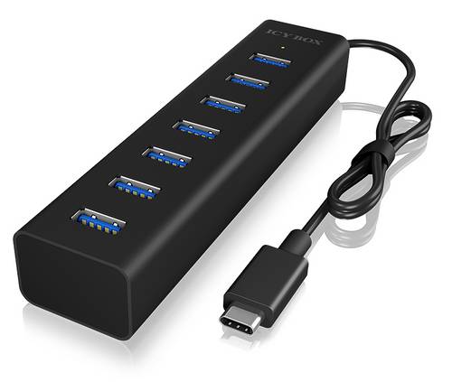 ICY BOX IB-HUB1700-C3 USB-Hub 7 Port USB-A USB 3.0 5 GBit/s mit USB-C Stecker Schwarz IB-HUB1700-C3