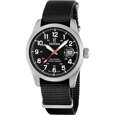 Quarzuhr FESTINA "Field Watches", schwarz (schwarz, silberfarben), Armbanduhren, Herren, Quarzuhr, Armbanduhr, Damenuhr, Herrenuhr, Swiss Made, analog, Tag