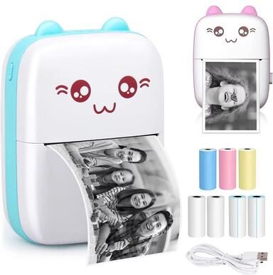 Inspired Finds Portable Mini Bluetooth Printer For Photos, Notes, Labels, And Stickers pink Cat Set