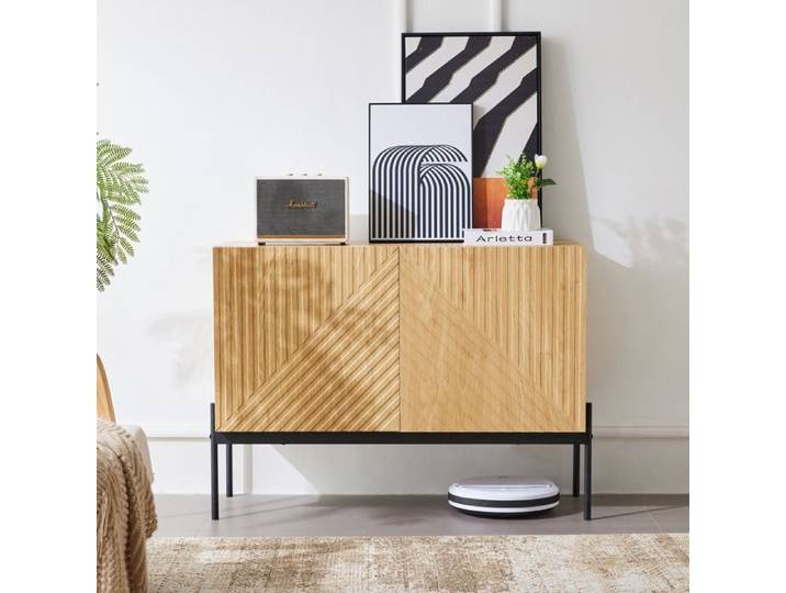 Buffet commode moderne 2 portes pieds métal design lignes 100 cm