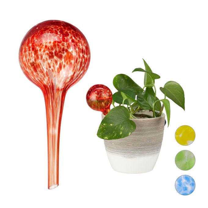 Relaxdays Waterdruppelaar 2 stuks, Glas, Rood, Diameter: 6 cm