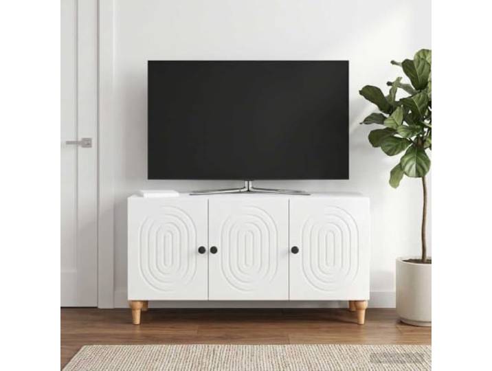 TV-Schrank 99 x 34,5 x 50 cm Hochglanz Weiß Holzwerkstoff mit Pendeltüren Moderner Look, schwarze Stahlgriffe, 90°-Pendeltüren, rechteckige Form, einfache Reinigung