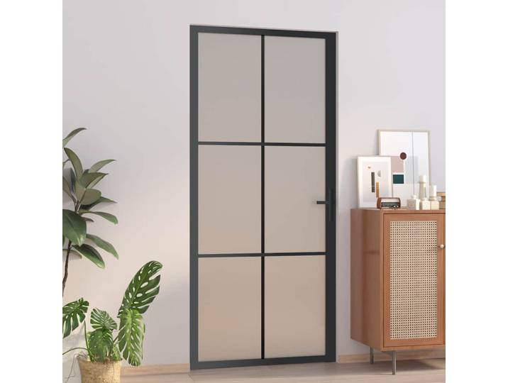 vidaXL Innentür 93x201,5 cm Schwarz Mattglas und Aluminium