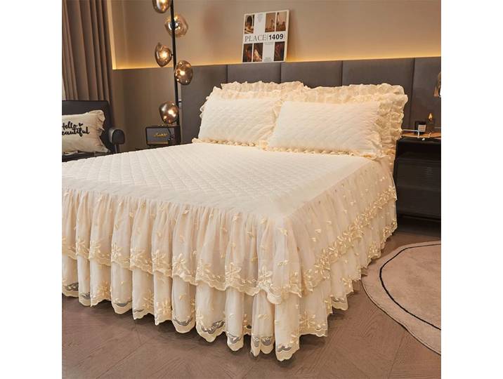 AIWINSURE-couvre-lit de luxe en velours et dentelle, housse de lit matelassée épaisse, pour lit double, Queen King, avec 2 taies d'oreiller