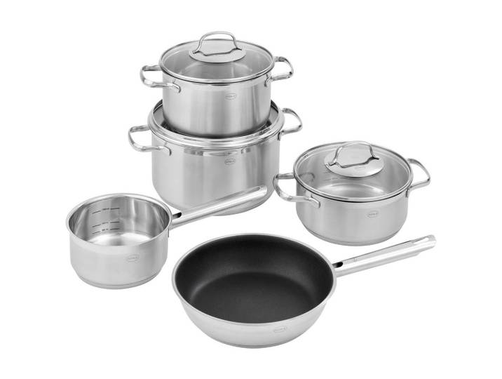 Rösle Kochtopfset, Edelstahlfarben, Metall, 5-teilig, 20 cm,24 cm,16 cm, 33.5x23x57 cm, backofengeeignet, Kochgeschirr, Töpfe, Topfsets