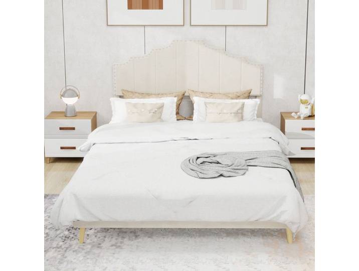 Lit moderne minimaliste - OEM - 160x200 cm - Beige - Tête de lit confortable - Cadre à lattes