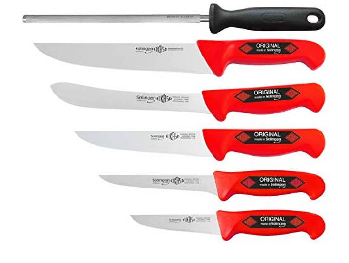 EIKASO Solingen Germany Fleischermesser-Set 6 Teilig - Metzgermesser aus Molybdänstahl 1.4116 für Profi Schlachter und Privat - Profi Messerset