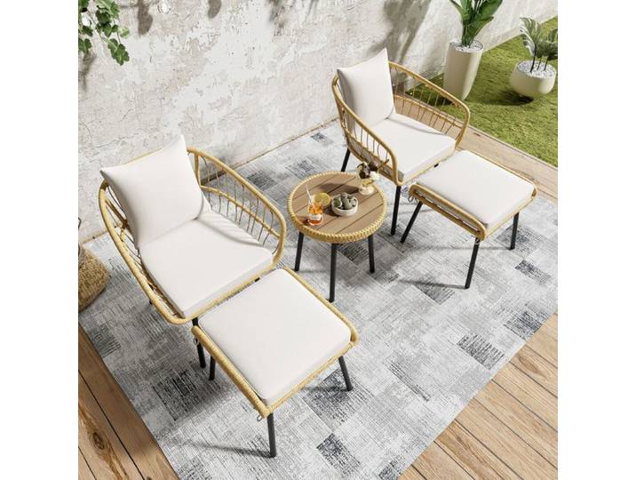 Luscriate - Salon bas de jardin Table basse 46x44 cm + 2 chaises 46x52x73 cm + 2 tabourets 41x51x42 cm - en rotin