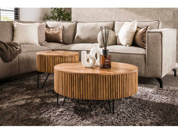 Couchtisch Duna - 2er Set aus Mangoholz - Sandfarben - Luxusbetten24