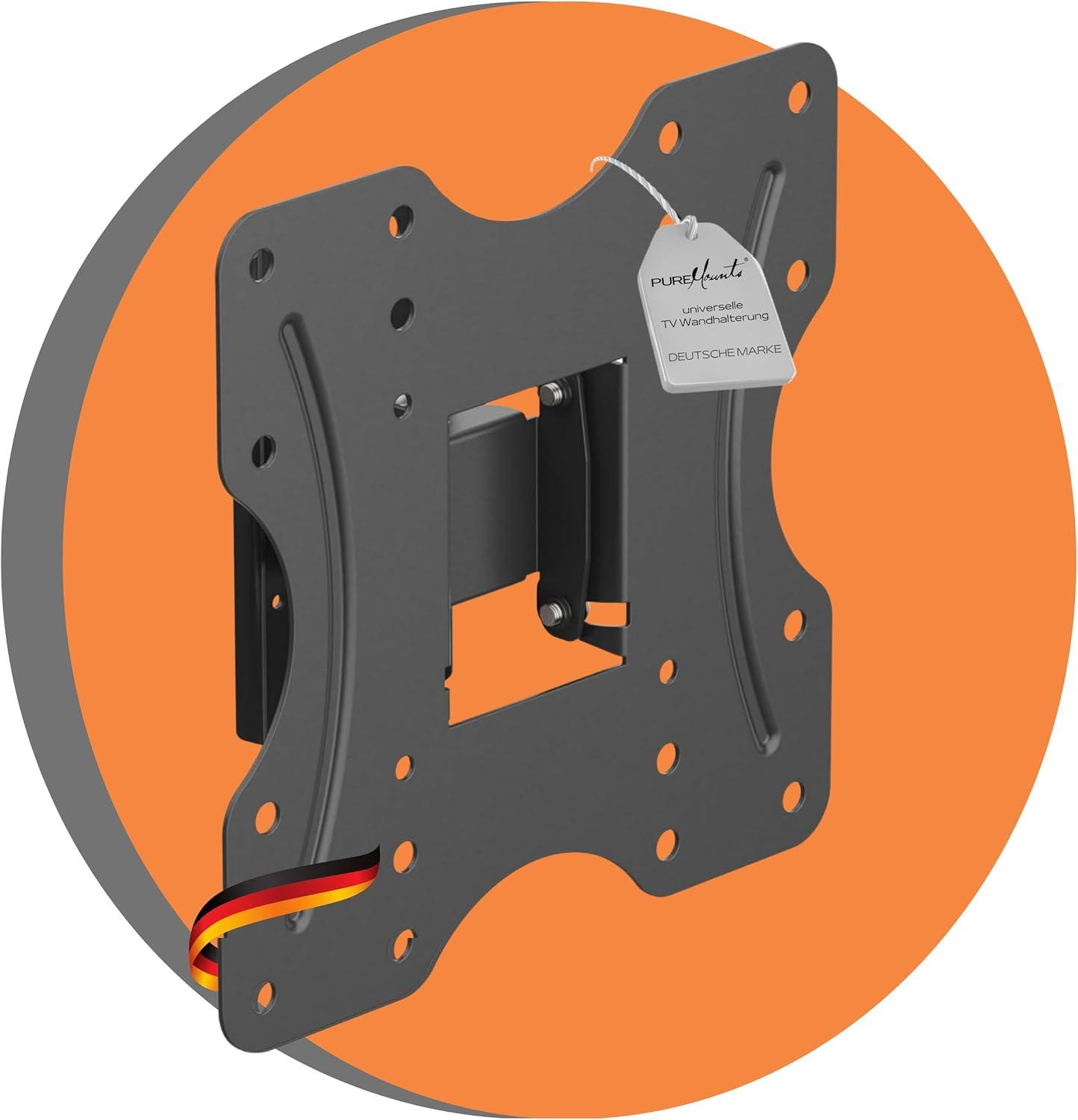 Puremounts Universele Muurbeugel voor 23-42 inch Platte en Gebogen Schermen tot 30 kg - Zwart - Max. VESA 200x200 mm