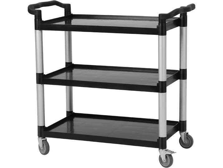 GarveeMore Servierwagen mit 3 Ablagen,feststellbaren Rollen,Tragkraft 163 kg, für Gastronomie/Restaurants/Reinigungsarbeiten