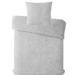 KH-Haushaltshandel Winter Wende Bettwäsche Cashmere Cord, 135x200+80x80cm, hellgrau, Fleece Plüsch Teddy