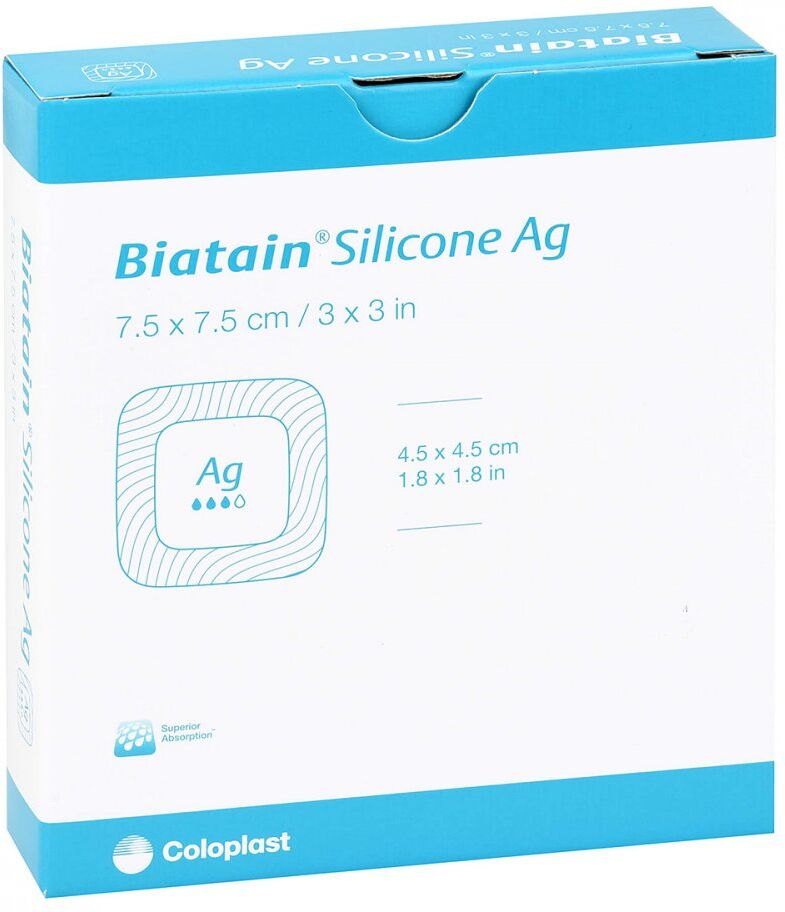 Biatain Silicone Ag Schaumverband 7,5x7,5 cm