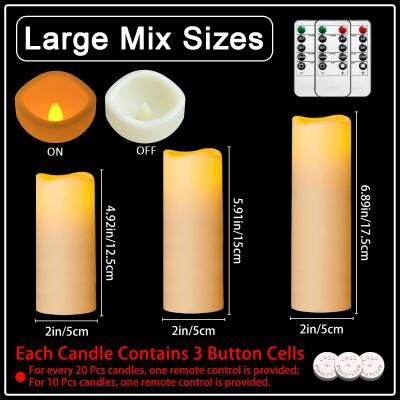 Uplifted Finds 10 To 60 Pcs 3 To 7 Inch LED Flameless Pillar Candles Flickering Candlelight Set For Weddings Concerts And Party Decor large Mix Size 10 Pcs