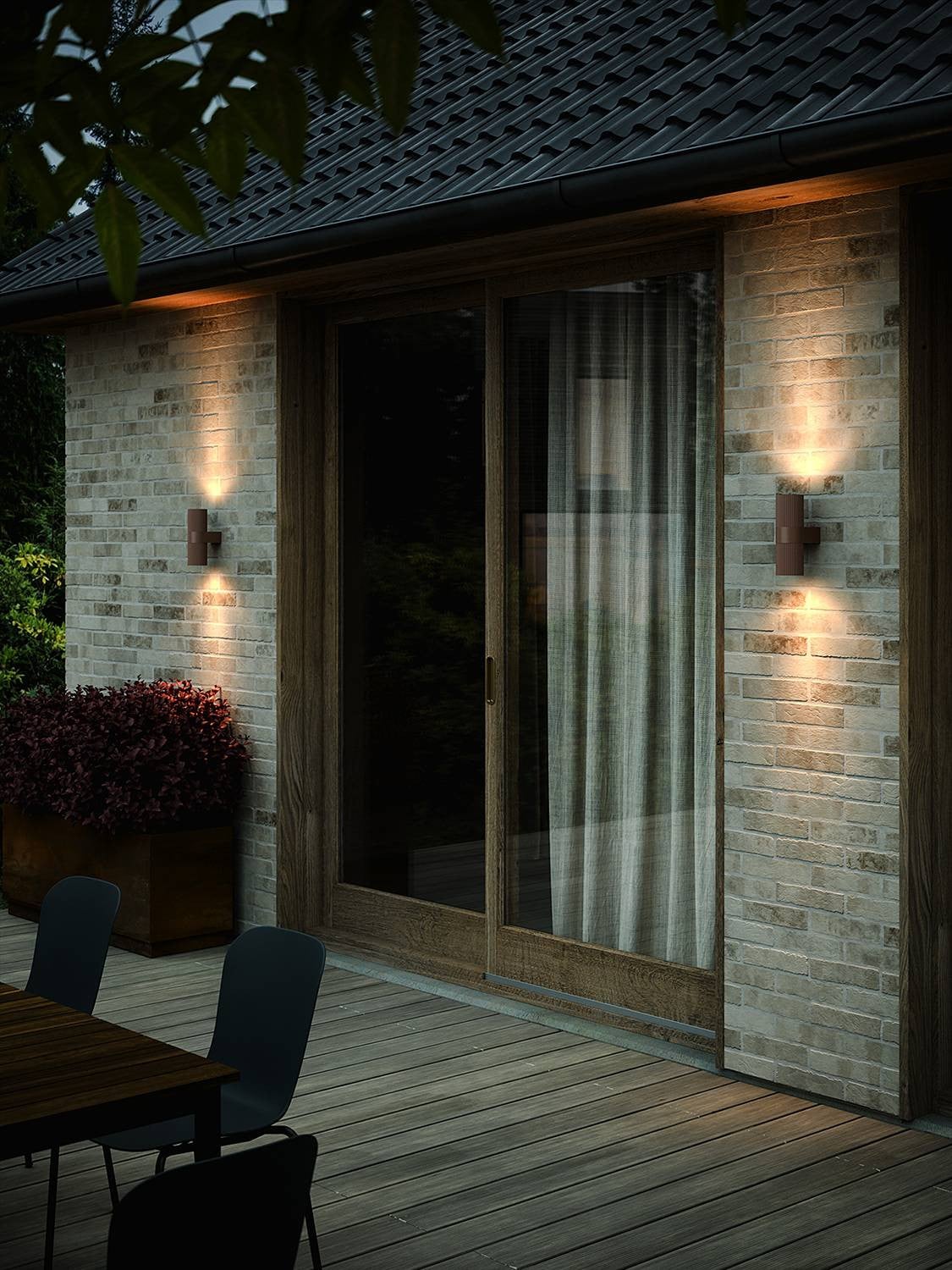 Nordlux Kyklop Ripple moderne up-down buitenwandlamp bruin aluminium B: 14,0 cm, D: 25,0 cm, H: 8,6 cm