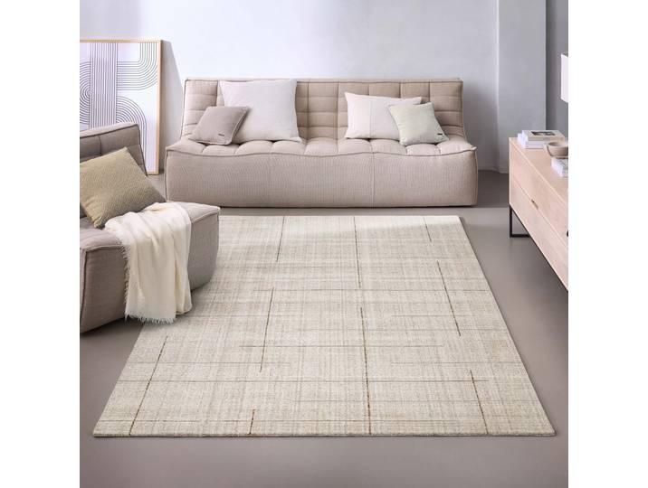 Teppich WECON HOME Milly , beige (greige), B:80cm H:11mm L:150cm, Lyocell, Teppiche, Teppich, Kurzflorteppich, handgewebt, Naturfaser, Linienmuster, Wohnzimmer