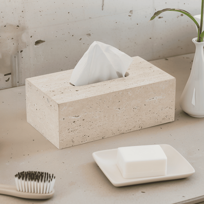 Golden Travertine Stone Tissue Box   Default Title   MOD LIGHTING