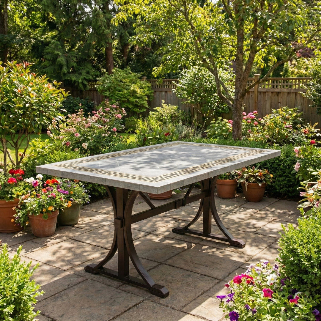 Dakota Fields Burlington Garden Stone Mosaic Table Grey/Gold/Brown