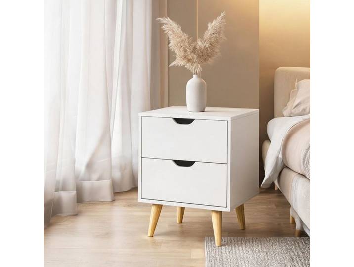 Table de nuit compacte 2 tiroirs style scandinave blanche 40x35x50 5 cm