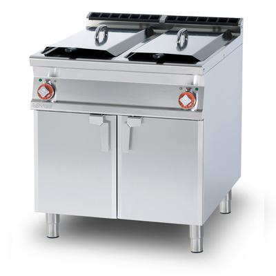 Redcook Gas Friteuse 2 Becken 25+25 lt. Struktur in Edelstahl gebaut. Abmessungen 80x90 h90 cm. Modell F2/25-98G