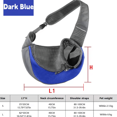 Inspire Picks Breathable Dog Sling Carrier Backpack For Puppies & Cats Travel Crossbody Pet Bag sapphire l