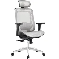 OfficeSense OS150 Ergonomischer Bürostuhl – Mesh Bürostuhl – 4D-Armlehnen – Verstellbare Sitztiefe – NEN1335 – Kopfstütze – Grau