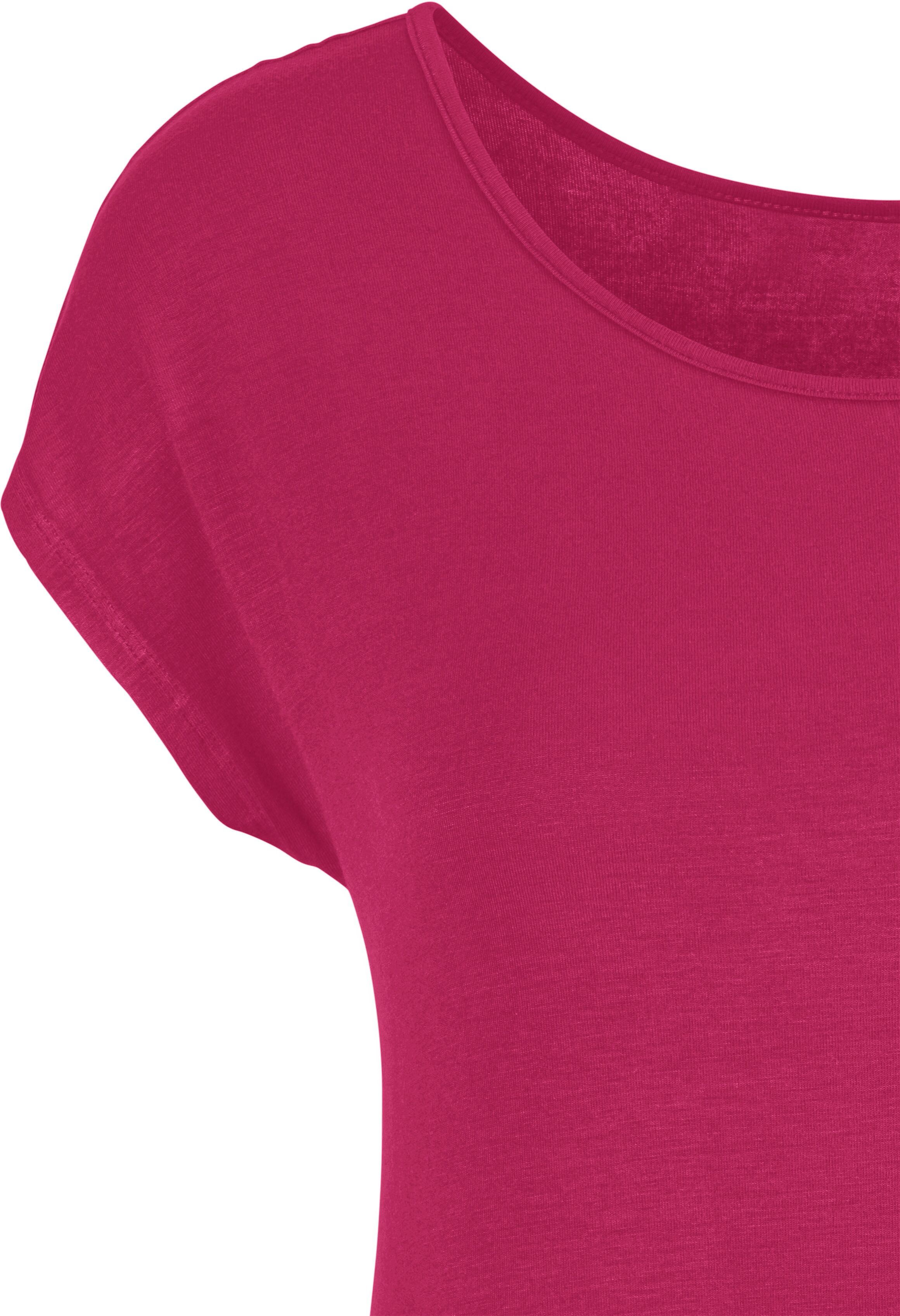 Longshirt LASCANA "mit breitem Bund", Damen, Gr. 32/34, pink (magenta), Obermaterial: 95% Viskose (LENZING™ ECOVERO™), 5% Elasthan, unifarben, figurumspielend lang, Rundhals, angeschnitten normaler Saum, Shirts Longshirt, aus luftigem Viskose-Stretch mage