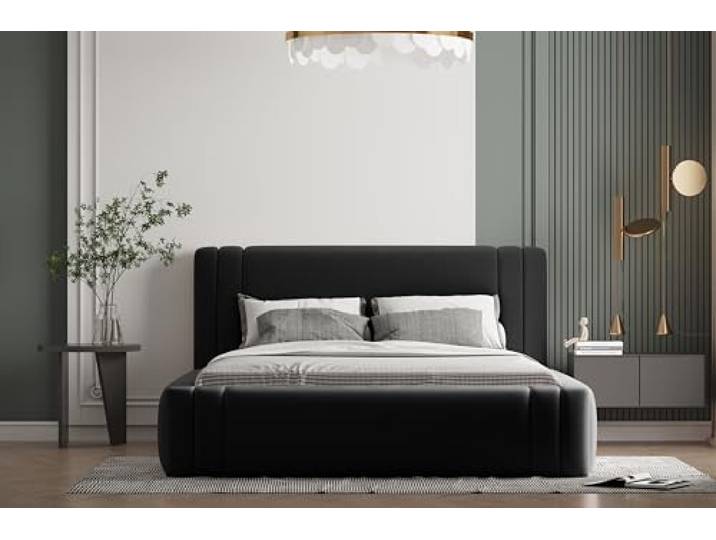 A&J MöbelLand Polsterbett 180x200 mit Bettkasten und Lattenrost – ROLF, Bett mit Matratze und Stauraum in Schwarz