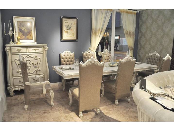 JVmoebel Esszimmer-Set Elegantes Esszimmer Set aus Holz und Leder im Barock-Stil, (Esszimmer-Set, Küchen-Set), Made in Europa