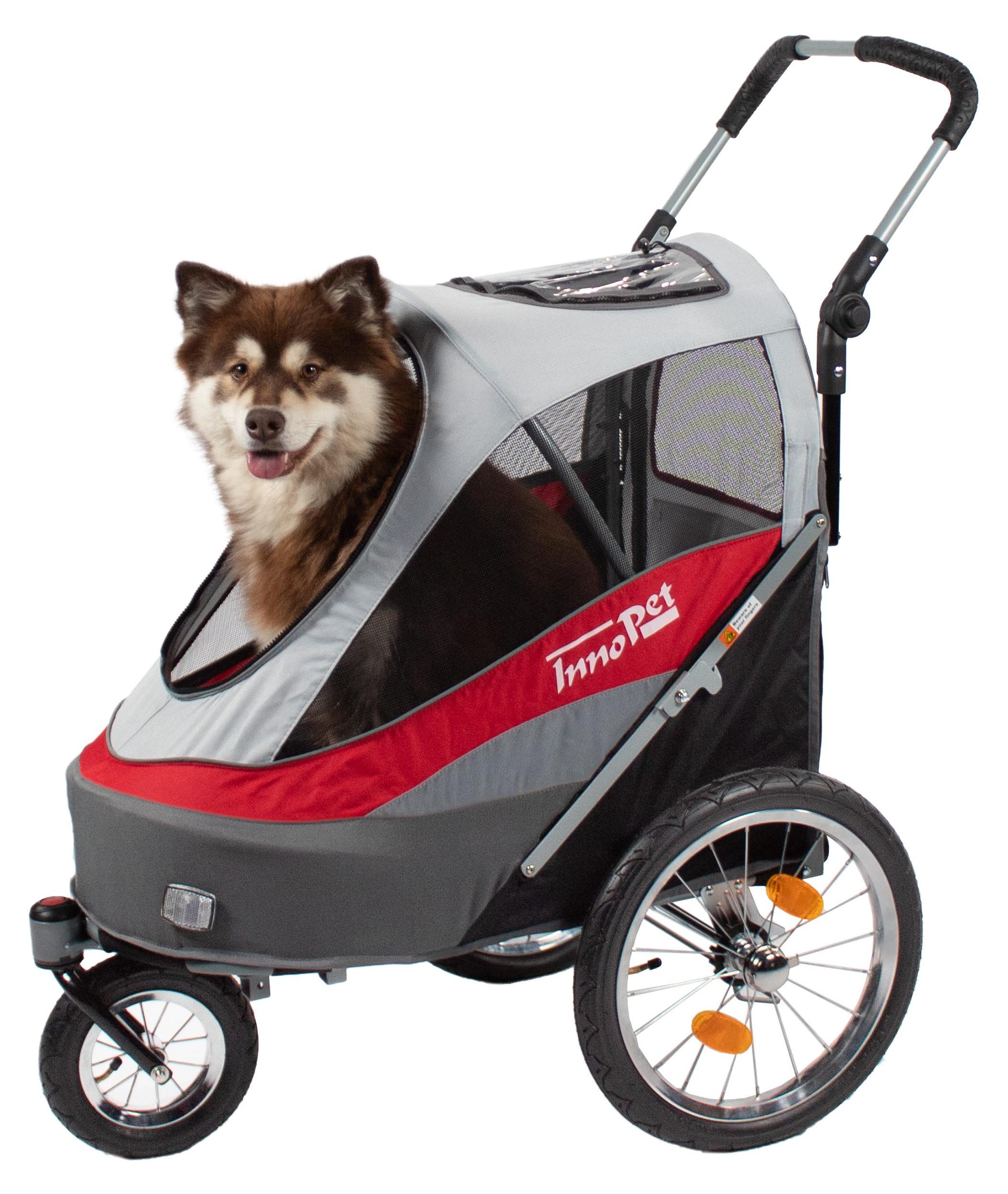 Hundebuggy & Fahrradanhänger für Hunde - Innopet Sporty Dog Trailer Deluxe Hundeanhänger für Fahrrad - Rot/Weiß - zusammenklappbar - mit Regenschutz - Luftreifen - Fahrradkit inklusive
