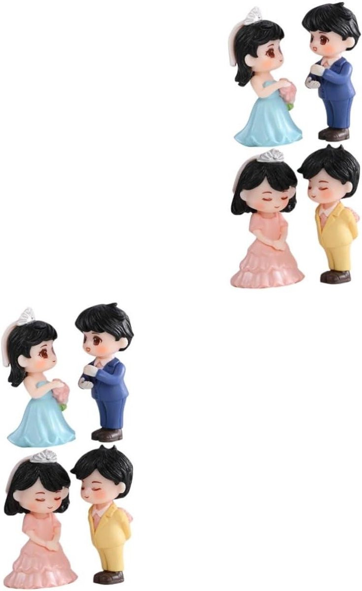 Set van 4 paar miniatuur bruidsparen voor decoratie van micro landschappen in diverse kleuren