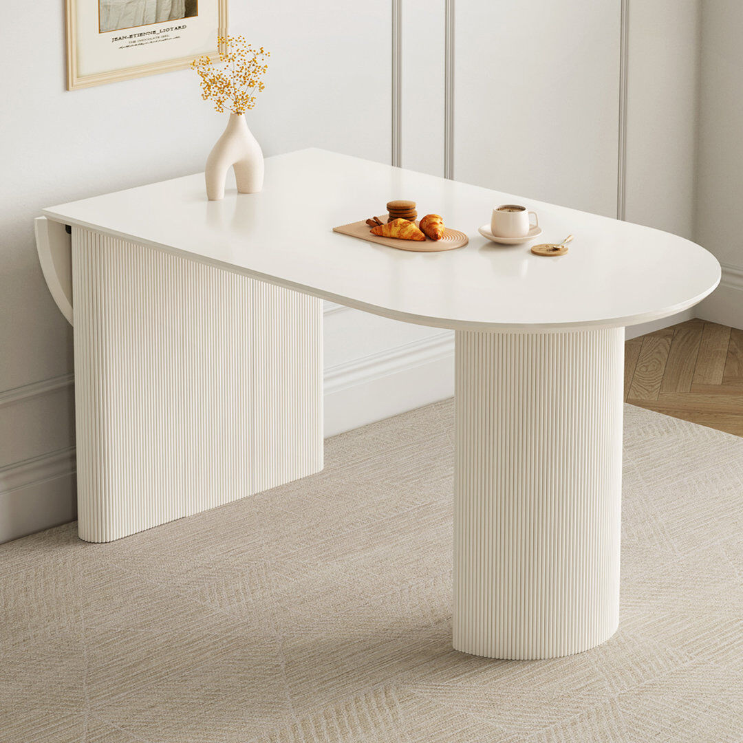 Metro Extendable Drop-Leaf Dining Table with Fluted Pedestal Base, Cream , Table Only White;Cream