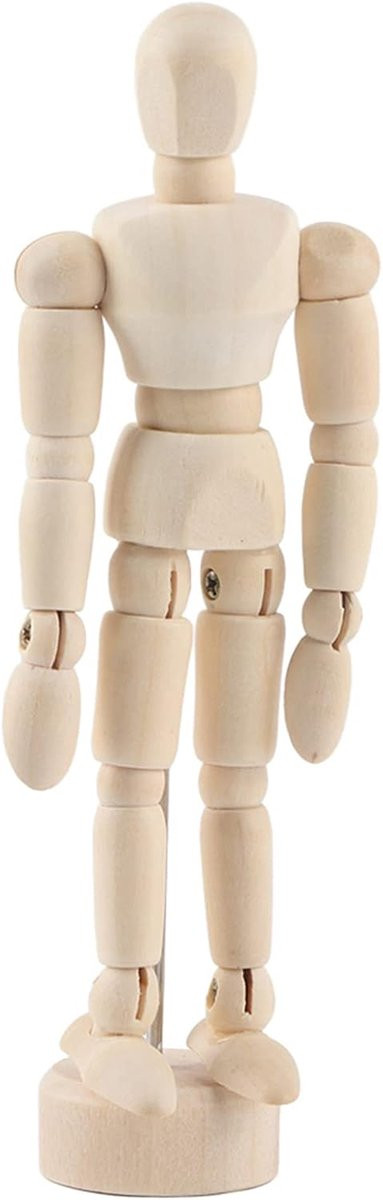 Houten Oefenpop Mannequin Model voor Tekenen met Volledig Gelede Gewrichten, Houtkleur, 10,5 cm
