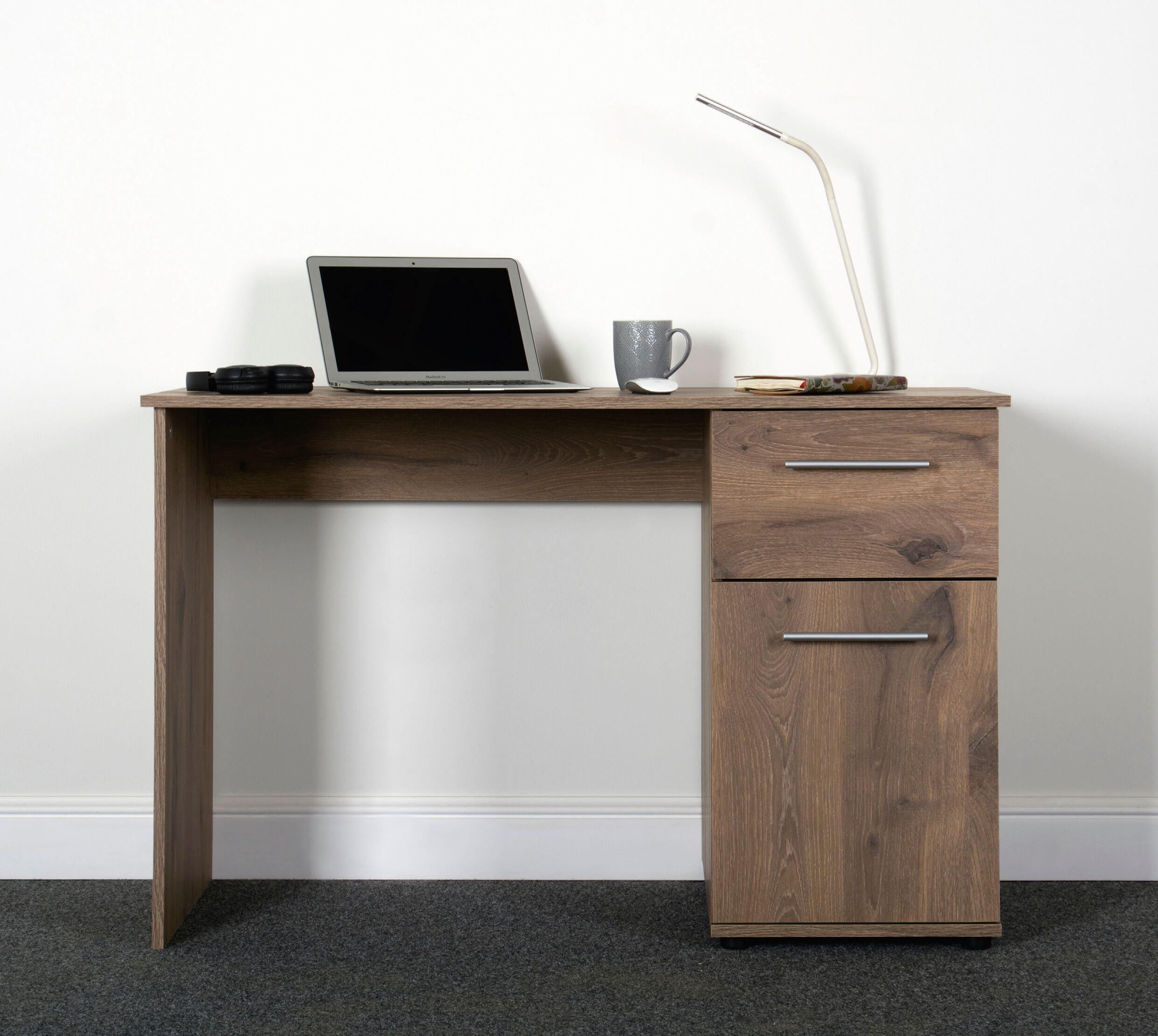 Schreibtisch VOGL MÖBELFABRIK "Tobi, mit einer Tür und einem Schubkasten", braun (wotaneiche), B:115cm H:73cm T:56cm, Tische, Schreibtisch, Breite 115 cm, reichlich Stauraum wotaneiche B/H/T: 115cm x 73cm x 56cm, ohne Auszug, ohne Auszug