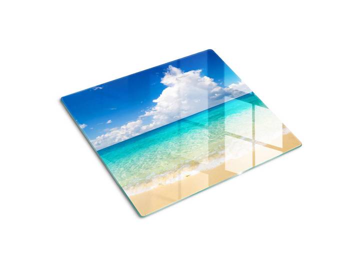 Tulup Glasplatte 60x52 cm Paradise Beach, Blau, Glas, 60x0.4x52 cm, Küchen, Küchenelektrogeräte, Herde, Herdabdeckplatten