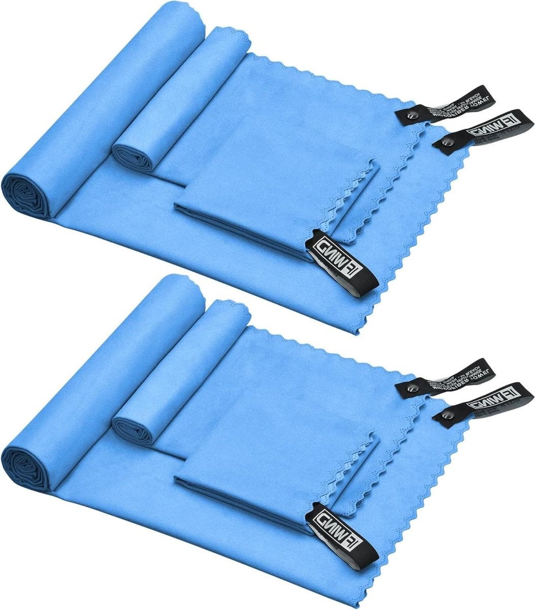 Set van 6 sneldrogende microvezel kampeertowels - Donkerblauw