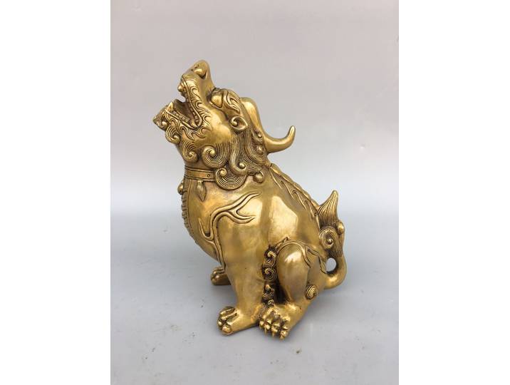 6 Xizang Folk Collection vieux Bronze laiton rugissement licorne statue rassembler fortune bureau ornement maison de ville exorcisme