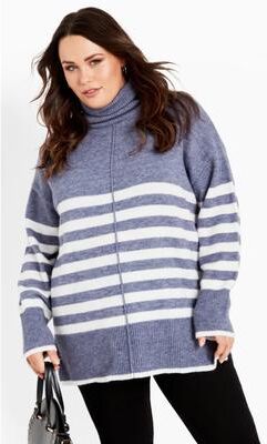 Plus Size Women's Livvy Roll Neck Stripe Sweater by Avenue in Indigo (Size 22/24)