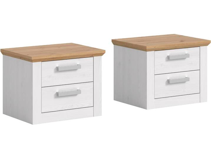 Nachtschrank HOME AFFAIRE COSENZA, 2er Set, Breite je 54cm, in Landhausoptik , weiß (sibiu lärche nachbildung, artisan eiche nachbildung), B:56cm H:43cm T:39cm, FSC-zertifizierter Holzwerkstoff, Schränke, Nachtschrank, Nachtkommode, Nachtische, Kommode, Nako, Beistelltisch