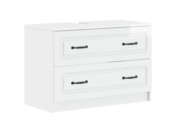 PUGYNBK Utrecht Badezimmerschrank-Set, 2-teilig, Weiß glänzend Feuchtigkeitsbeständiges technisches Holz, wendbare Türen, offenes Regal, einfache Reinigung