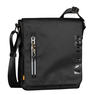Umhängetasche CAMEL ACTIVE "Explore", Damen, Gr. B/H/T: 23,5cm x 27,5cm x 12cm, schwarz, Textil, bedruckt, beschichtet, clean, Taschen Umhängetasche, Unisex Schultertasche im Outdoor-Casual-Wear Look